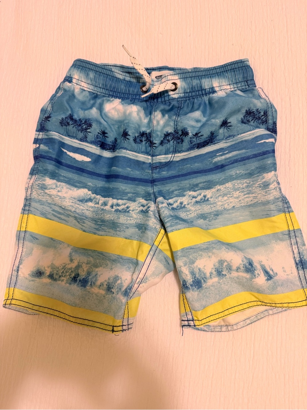 Old Navy XS (5)  Boys Teal Blue Tropical Waistband Swim Shorts